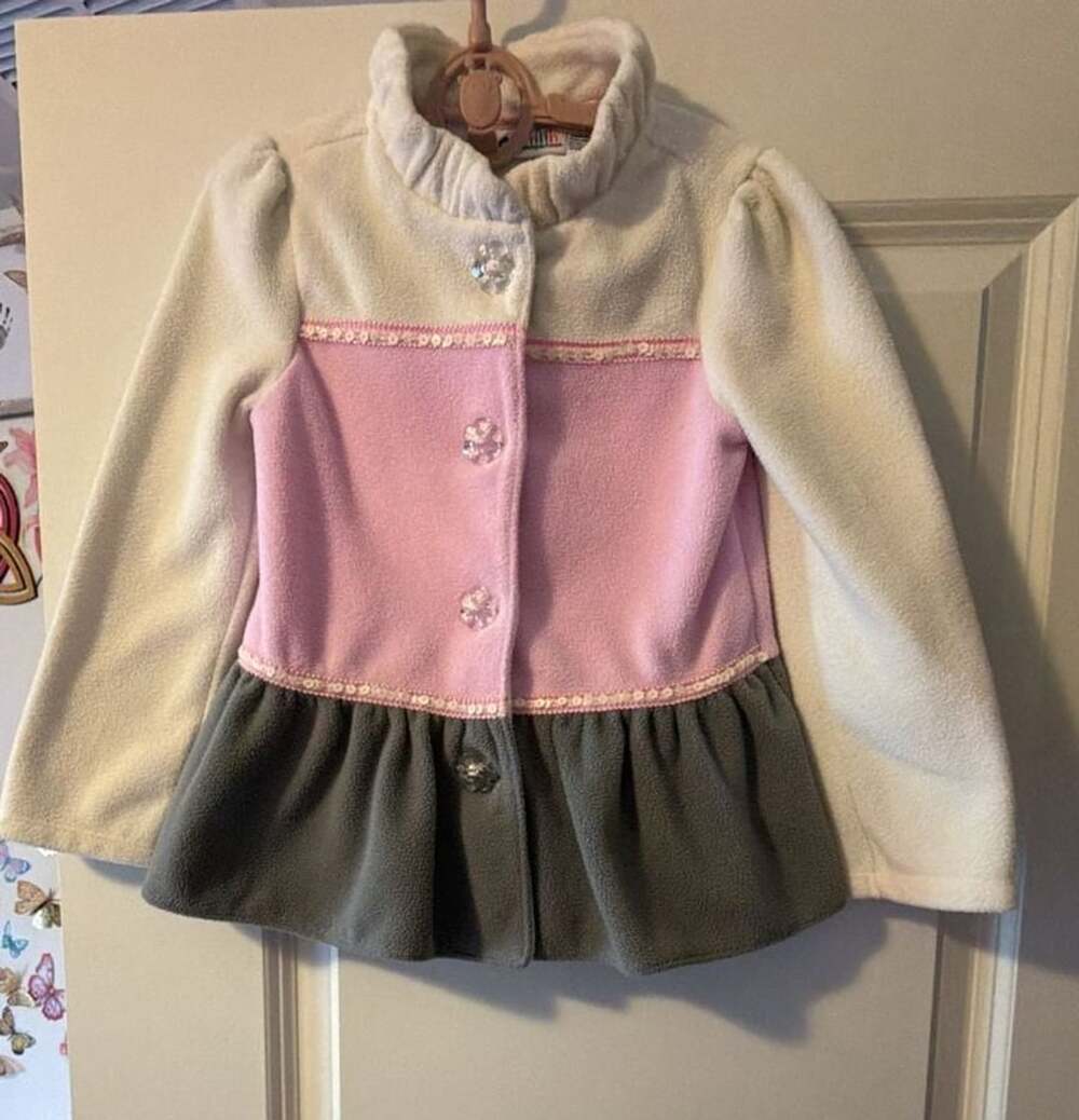 Kids Headquarters Girls Pink White and Gray Fleece Jacket Coat Size 4